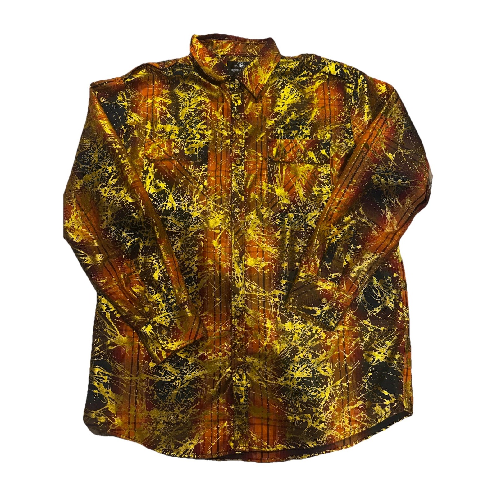 Vintage Brooklyn State Men's Button Down Abstract Paint Splatter Shirt 3xl Gold